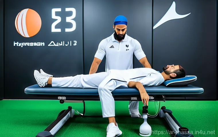 스포츠마사지사 신입사원 가이드 - **Prompt 2: Professional Sports Massage in a Modern Arab Clinic**
    "An experienced Arab sports th...