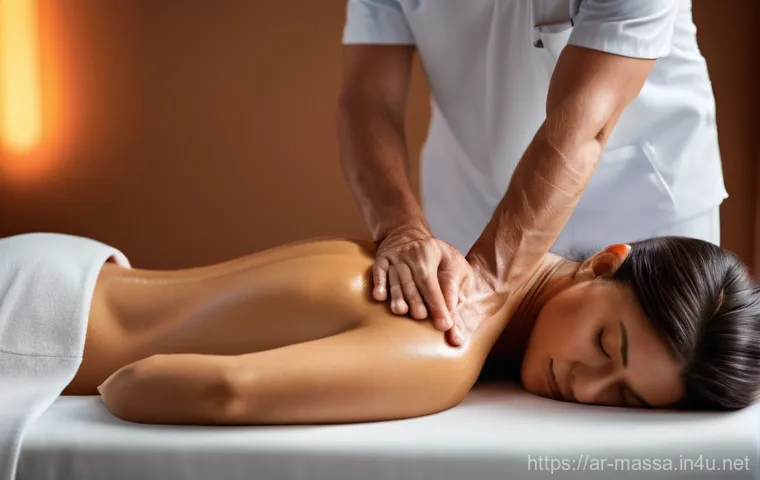 스포츠마사지사와 통증 관리 - **Prompt:** A young adult, dressed in comfortable, loose-fitting athletic wear, sits on the edge of ...