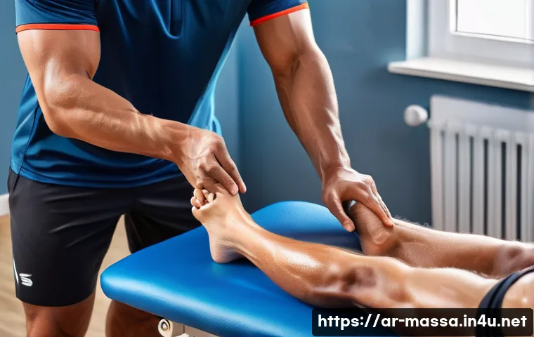 스포츠마사지사 취업 인터뷰 팁 - A professional Arabic male massage therapist in a modern sports clinic, wearing clean, fitted athlet...
