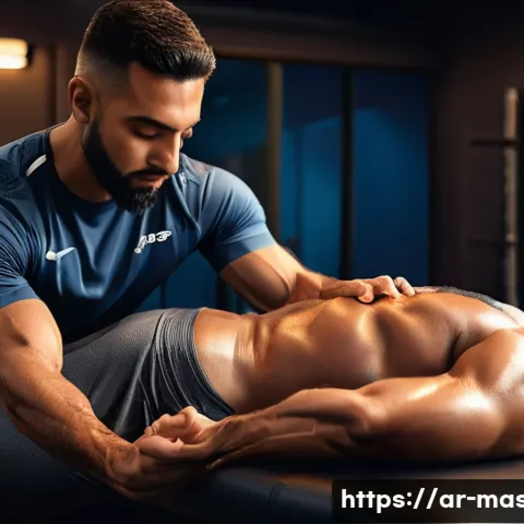 스포츠마사지사 최신 자격증 트렌드 - A professional sports massage therapist performing deep tissue massage on an Arab male athlete in a ...
