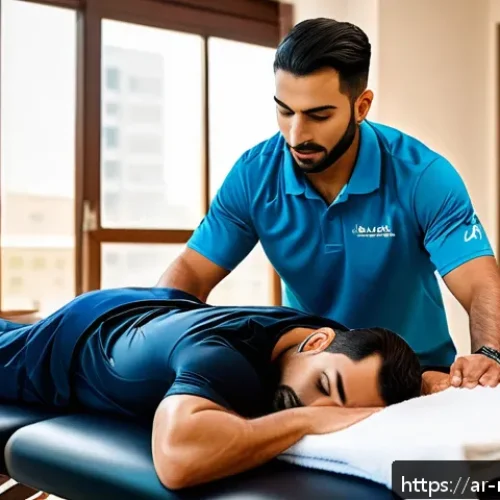 스포츠마사지사 이직 성공 사례 - A professional male sports massage therapist wearing a clean, modern uniform with a visible logo in ...