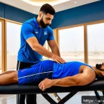 스포츠마사지사 취업 후기 - A professional sports massage therapist providing a deep tissue massage to a male professional athle...